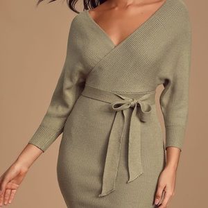 Modena Sage Green Dolman Sleeve Bodycon Sweater Dress